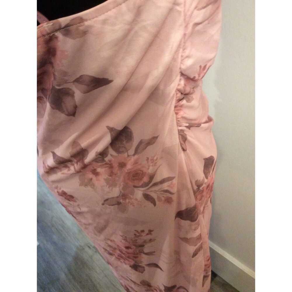 Y2K Romwe Pink Floral Strapless Cross Straps Ruched Maxi Dress XL (12) - Picture 6 of 7